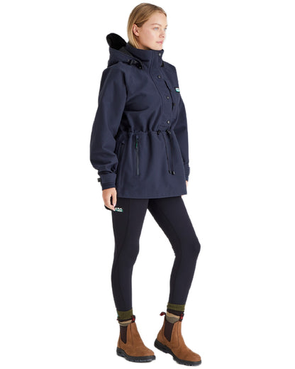 Navy Coloured Ridgeline Ladies Monsoon Waterproof Smock on white background 