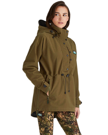 Teak Coloured Ridgeline Ladies Monsoon Waterproof Smock on white background 