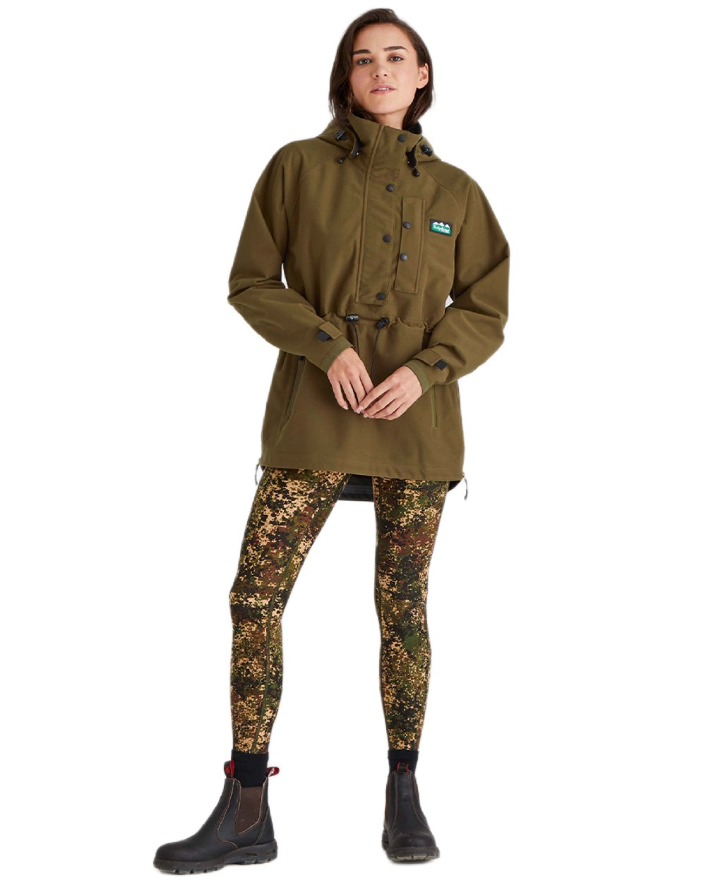 Teak Coloured Ridgeline Ladies Monsoon Waterproof Smock on white background 