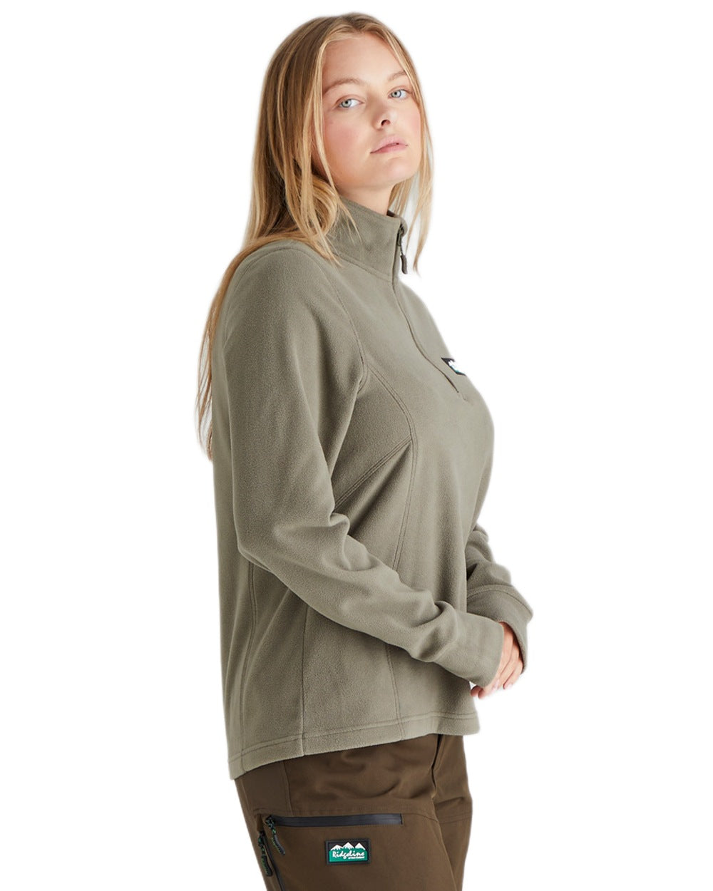 Smokey Olive coloured Ridgeline Ladies Narvik Fleece on white background 