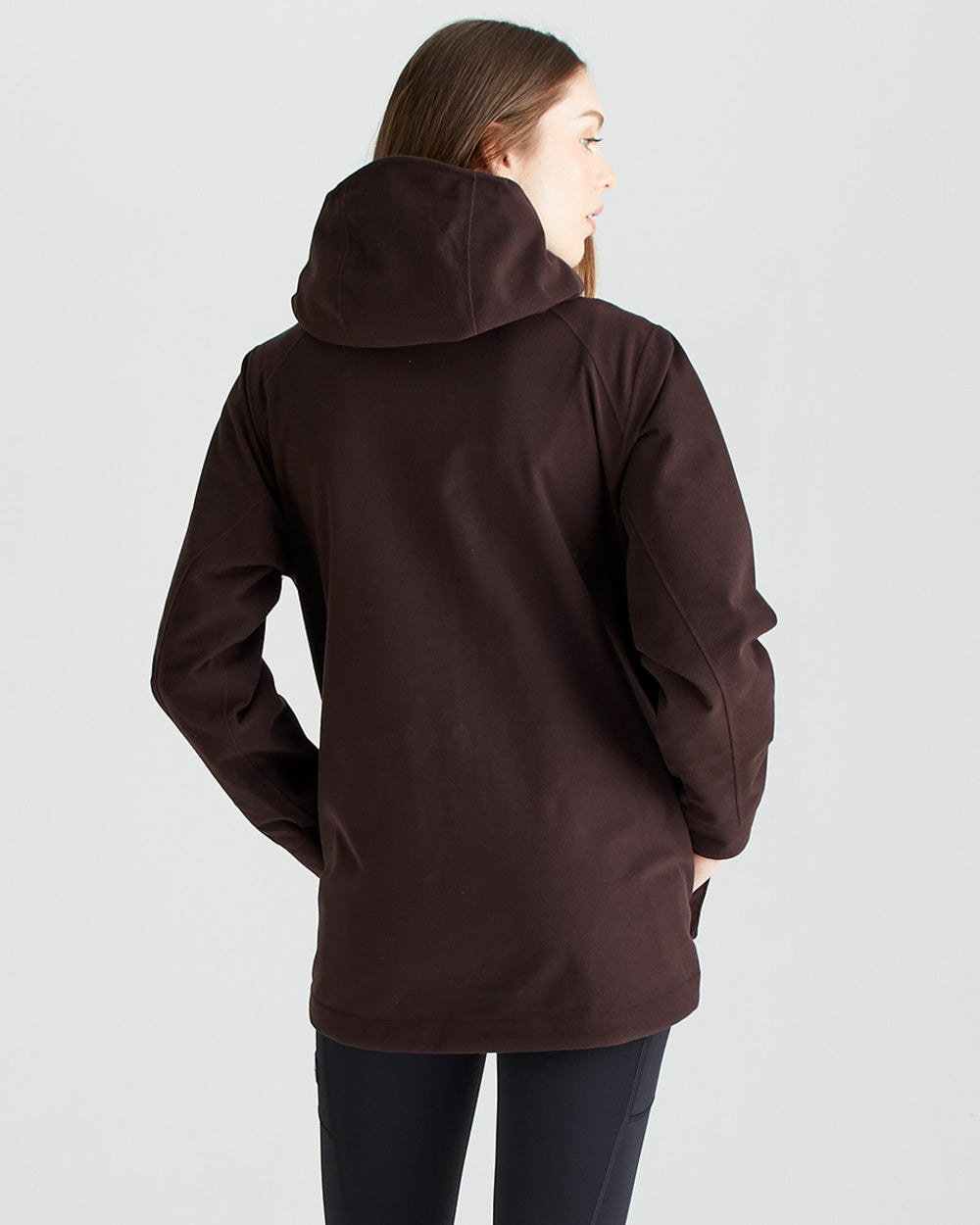 Deep Bark coloured Ridgeline Ladies Rhea Jacket on grey background 