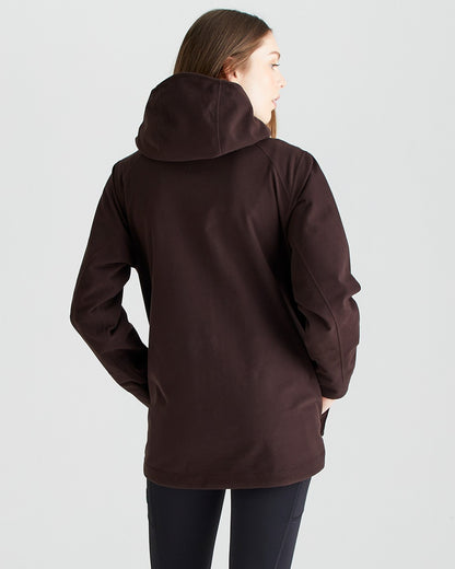 Deep Bark coloured Ridgeline Ladies Rhea Jacket on grey background 