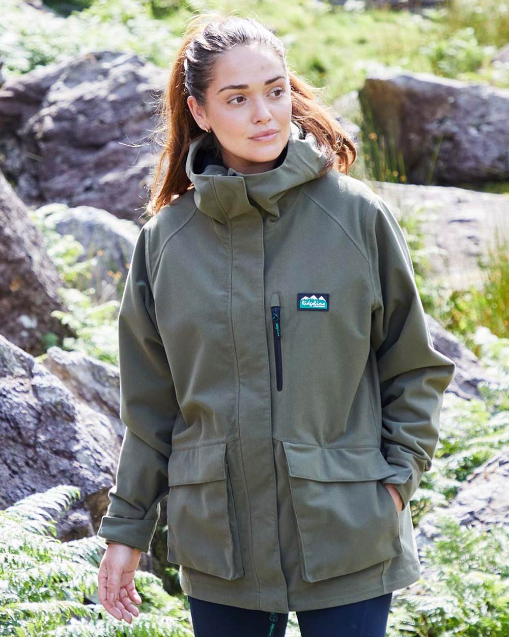 Ivy Green Coloured Ridgeline Ladies Rhea Jacket on outdoor background 