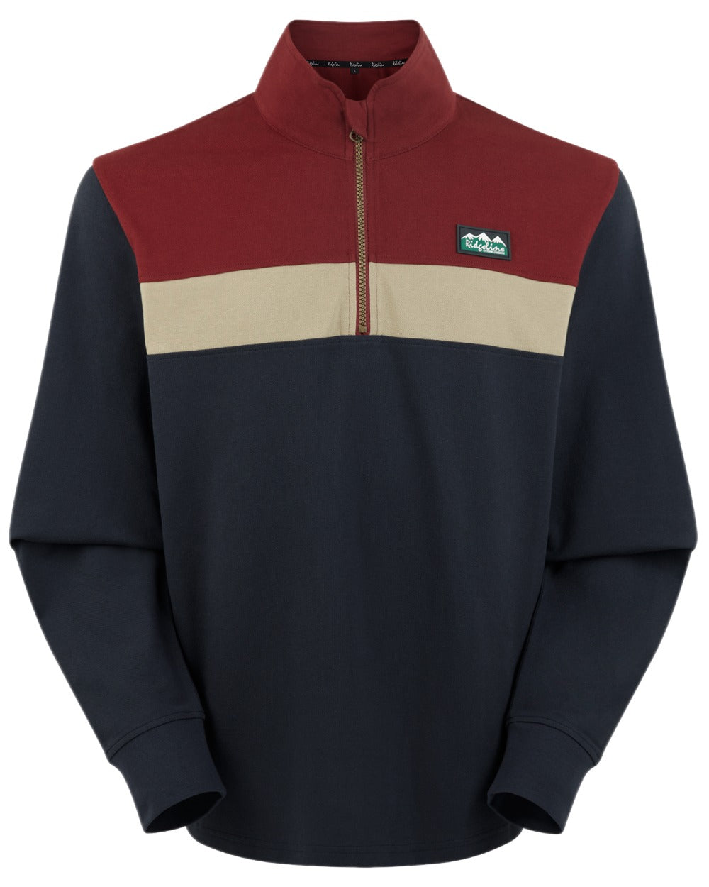 Navy Multi coloured Ridgeline Mens Backslider Rugby Top on white background 