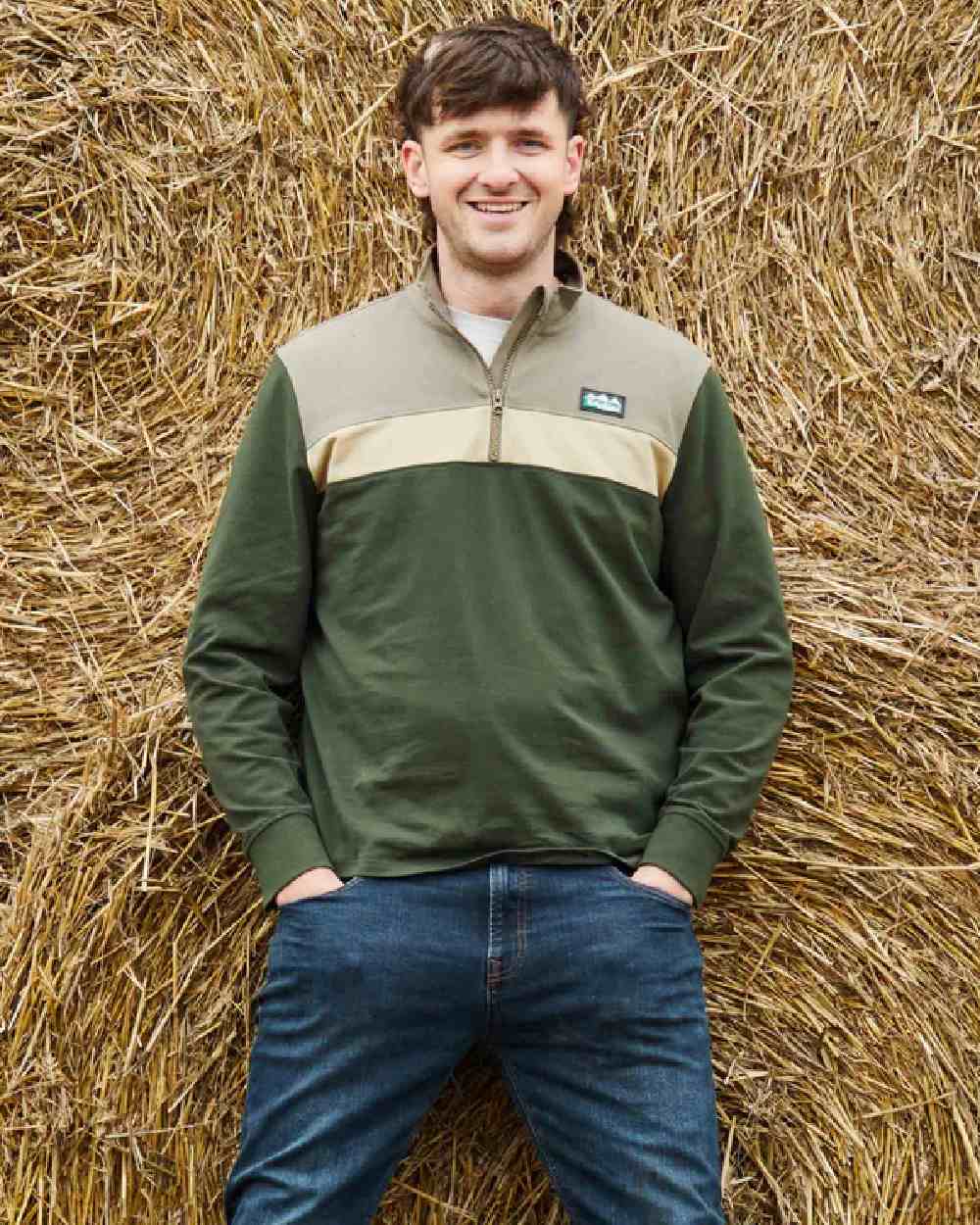 Olive Multi coloured Ridgeline Mens Backslider Rugby Top on outdoor background 