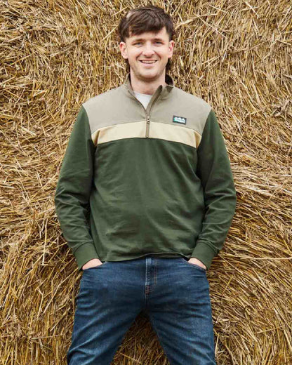 Olive Multi coloured Ridgeline Mens Backslider Rugby Top on outdoor background 