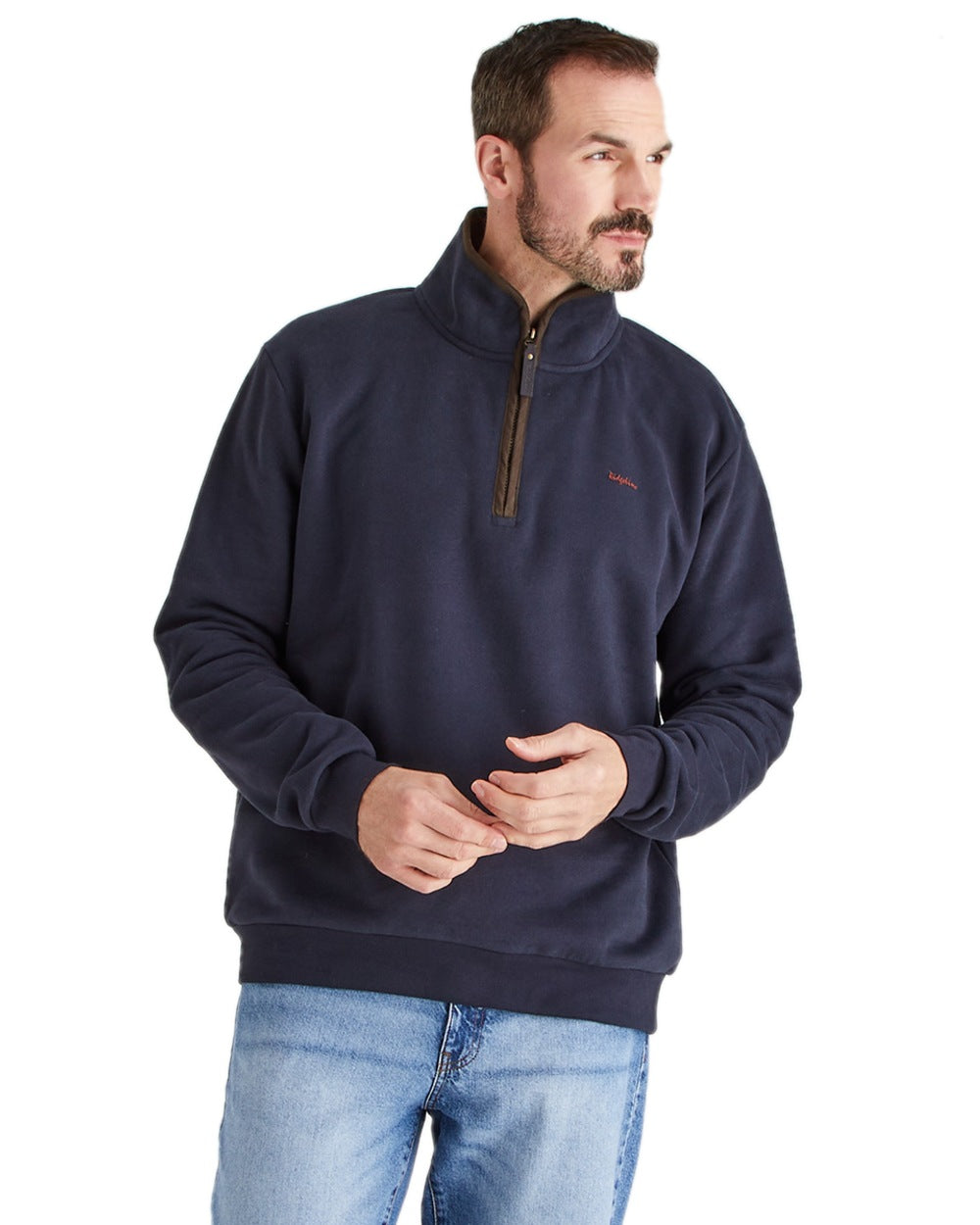 Navy Coloured Ridgeline Mens Brancaster Quarter Zip Top on white background 