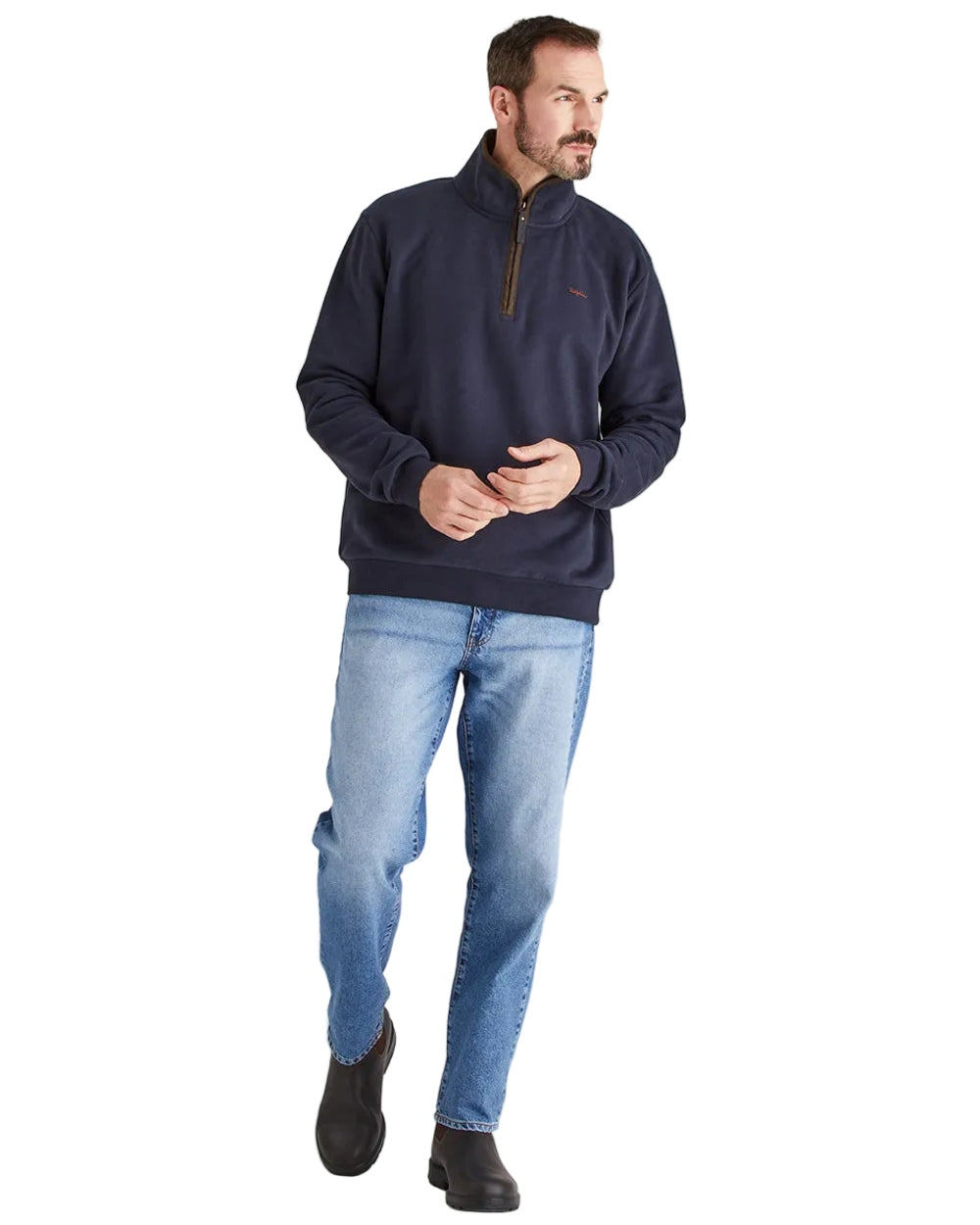 Navy Coloured Ridgeline Mens Brancaster Quarter Zip Top on white background 