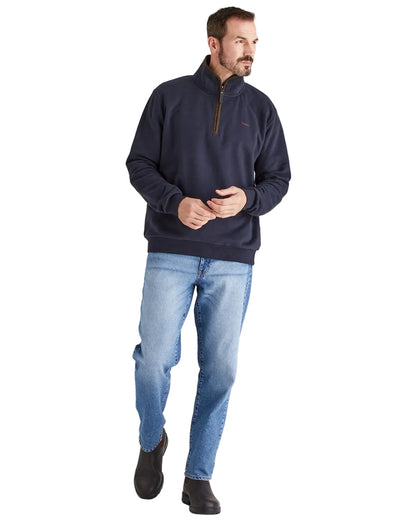 Navy Coloured Ridgeline Mens Brancaster Quarter Zip Top on white background 