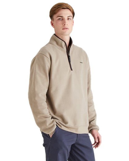 Roasted Cashew Coloured Ridgeline Mens Brancaster Quarter Zip Top on white background 