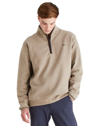 Roasted Cashew Coloured Ridgeline Mens Brancaster Quarter Zip Top on white background 