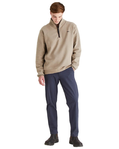 Roasted Cashew Coloured Ridgeline Mens Brancaster Quarter Zip Top on white background 