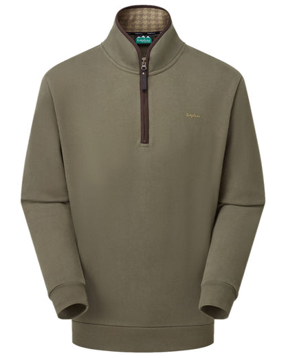 Smokey Olive Coloured Ridgeline Mens Brancaster Quarter Zip Top on white background 