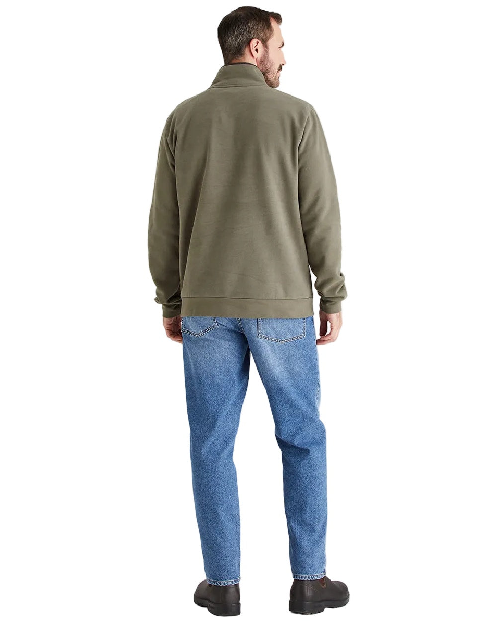 Smokey Olive Coloured Ridgeline Mens Brancaster Quarter Zip Top on white background 