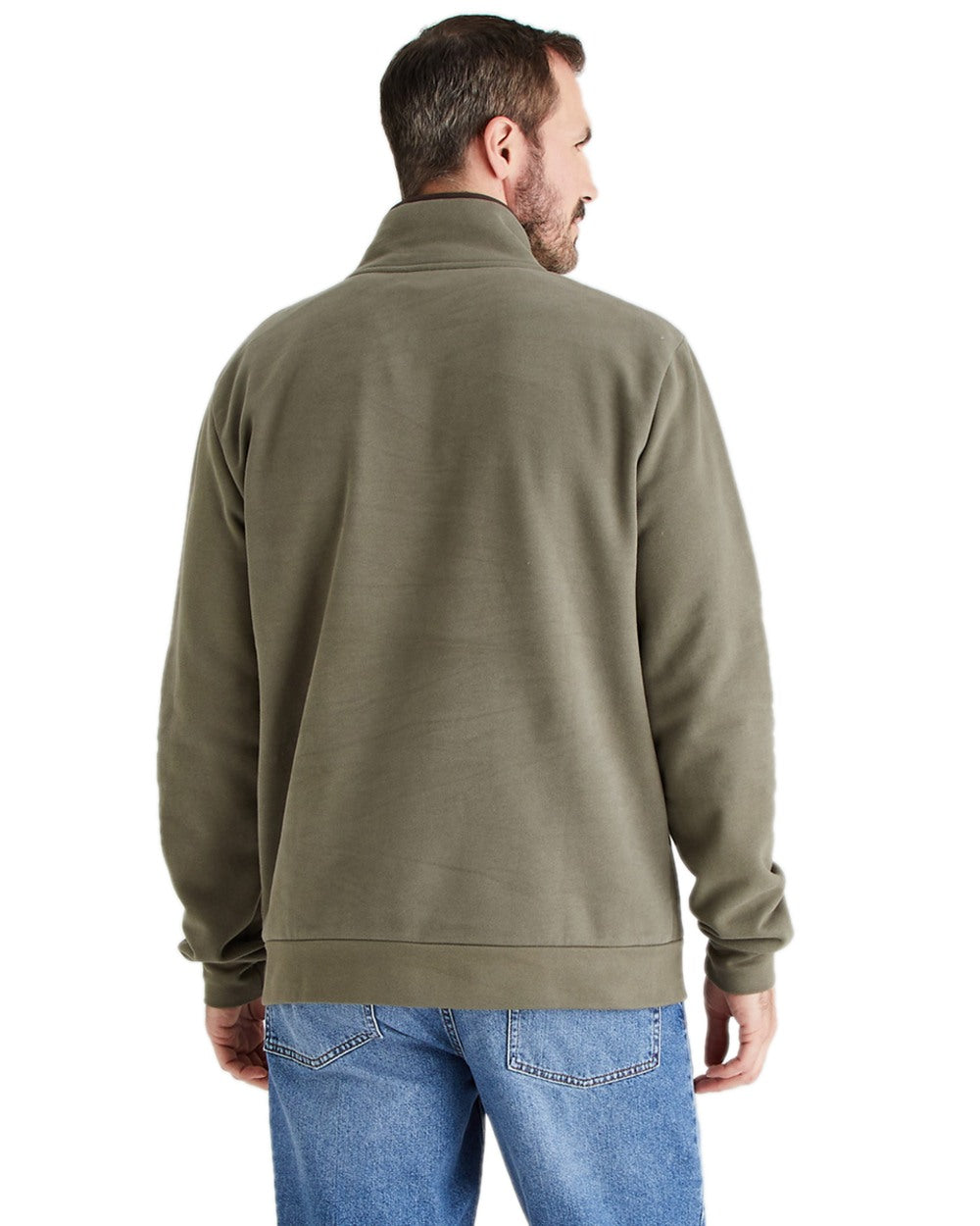 Smokey Olive Coloured Ridgeline Mens Brancaster Quarter Zip Top on white background 