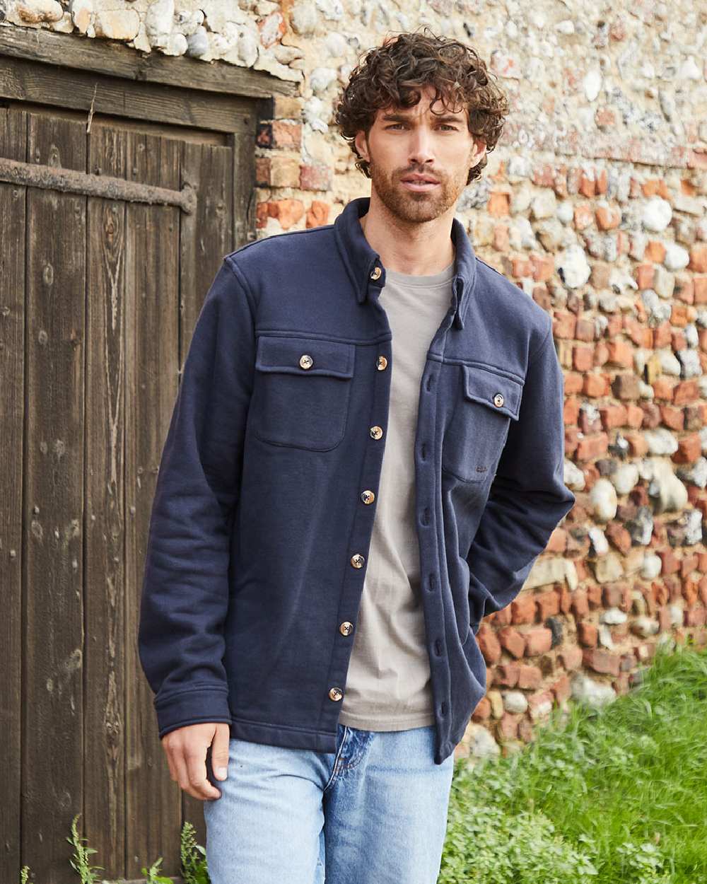 Navy Coloured Ridgeline Mens Burnham Work Shirt on outdoor background 