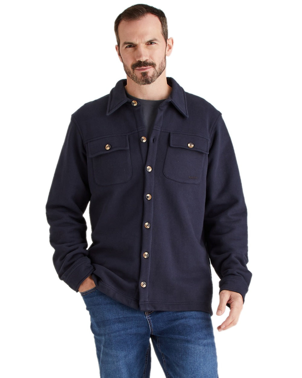 Navy Coloured Ridgeline Mens Burnham Work Shirt on white background 