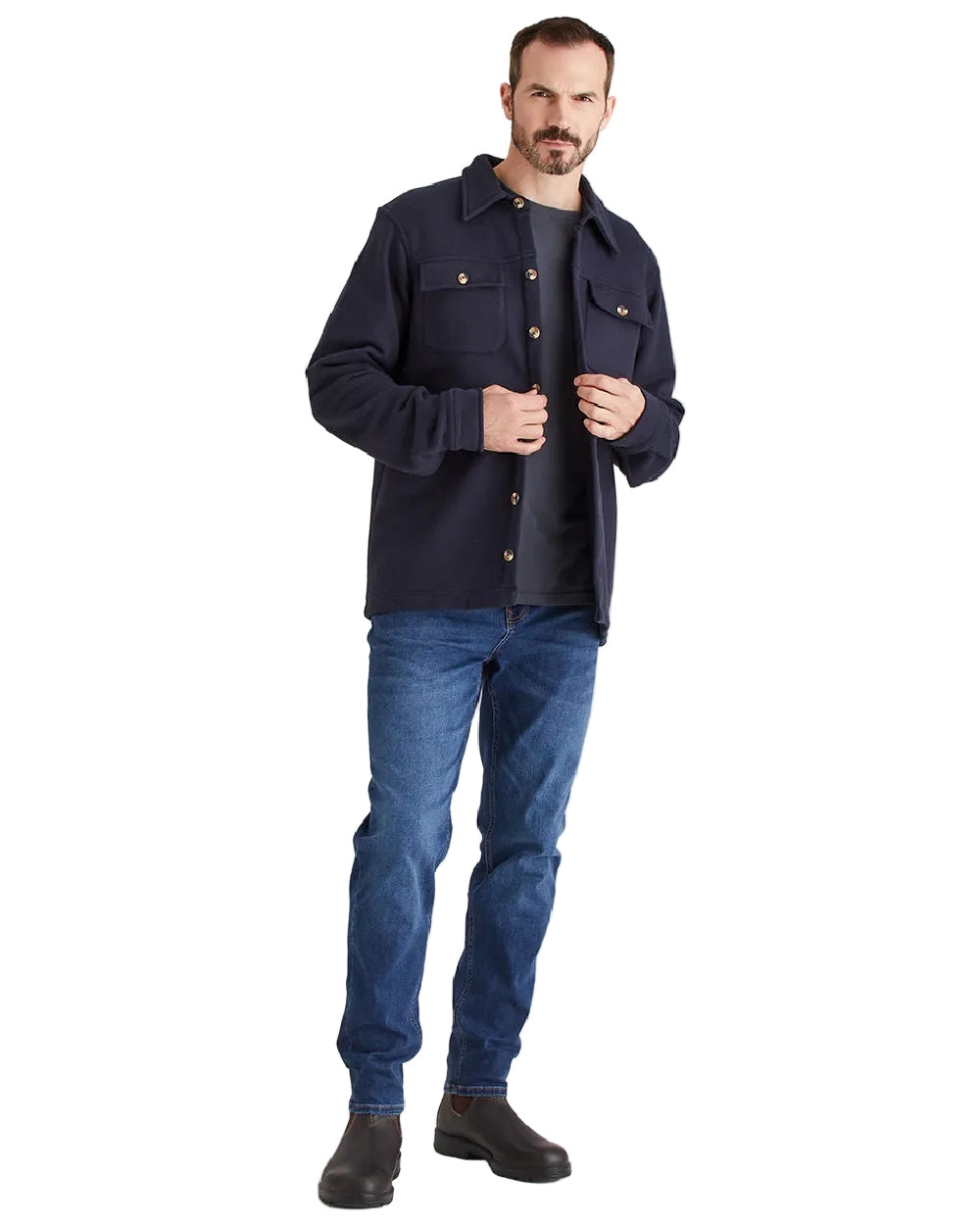 Navy Coloured Ridgeline Mens Burnham Work Shirt on white background 