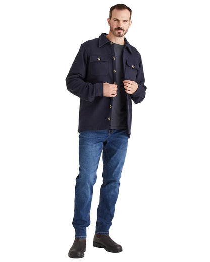 Navy Coloured Ridgeline Mens Burnham Work Shirt on white background 
