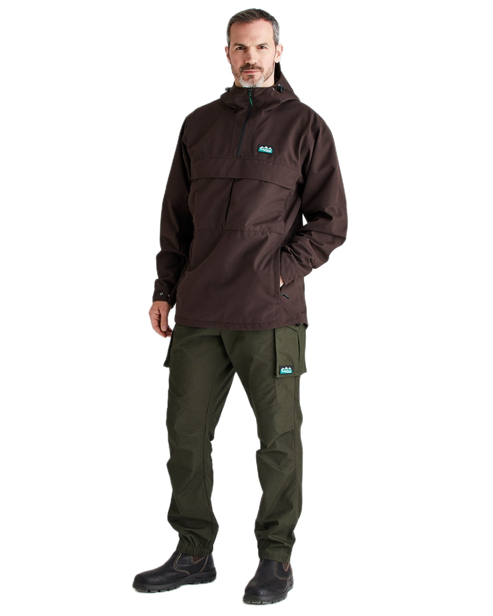 Deep Bark Coloured Ridgeline Mens Cambrian Smock on white background 