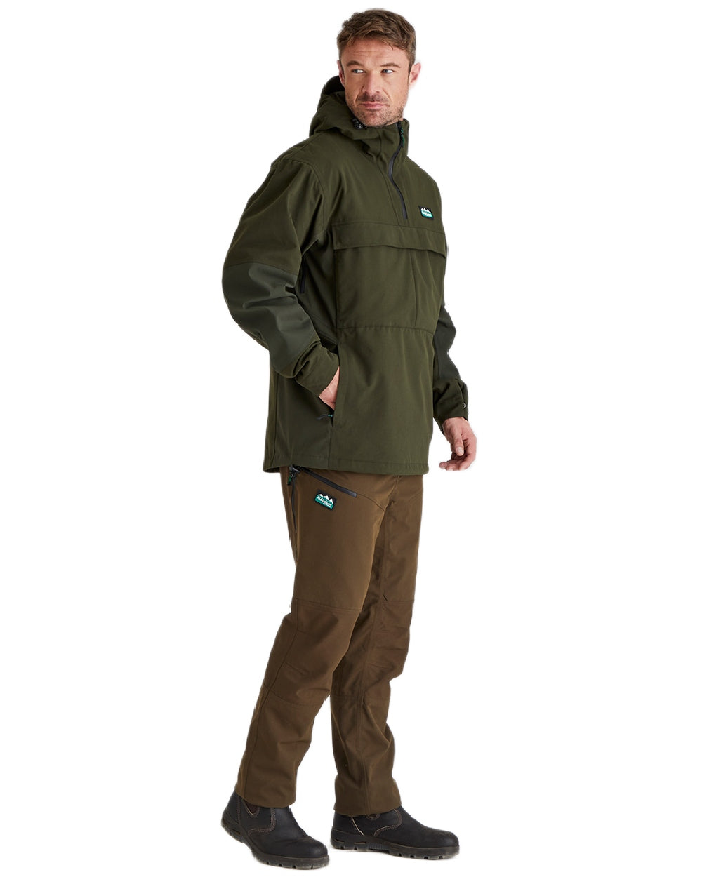 Deep Forest Coloured Ridgeline Mens Cambrian Smock on white background 