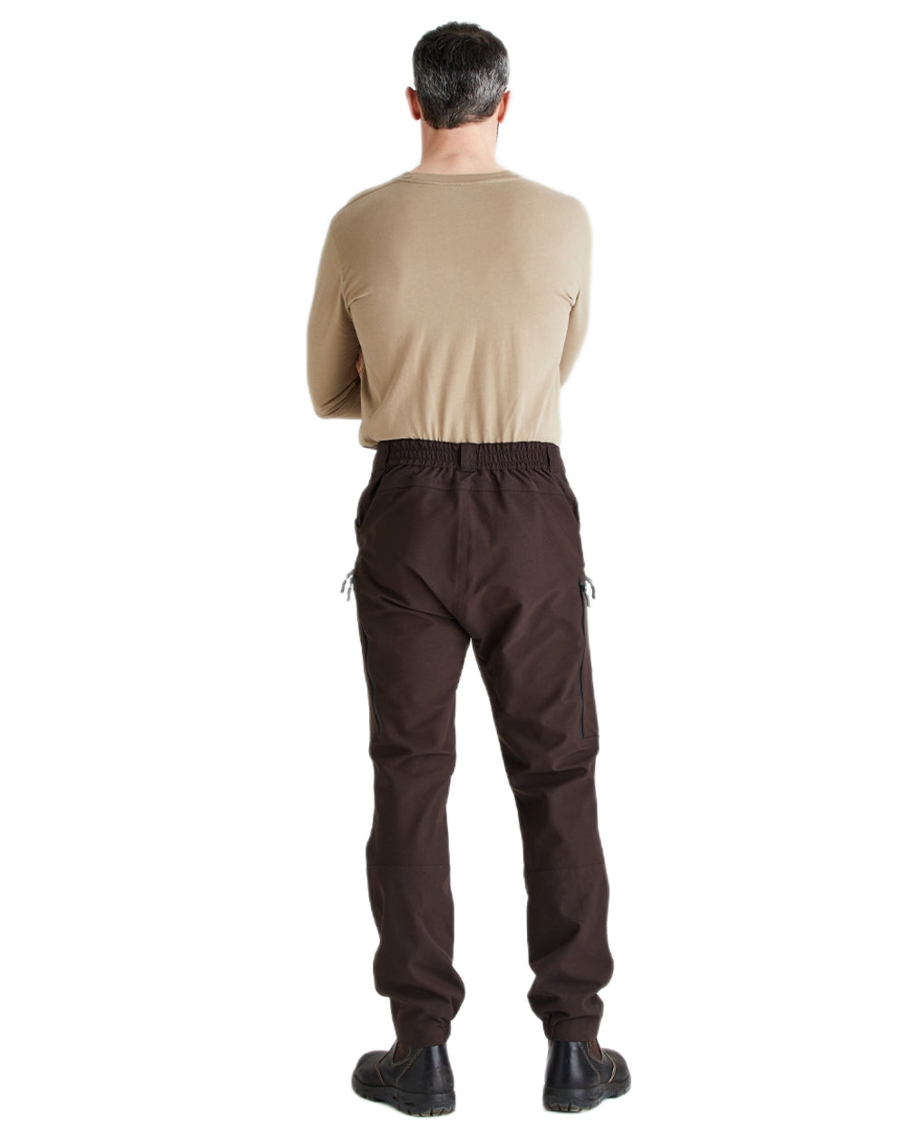 Deep Bark coloured Ridgeline Mens Cambrian Trousers on white background 