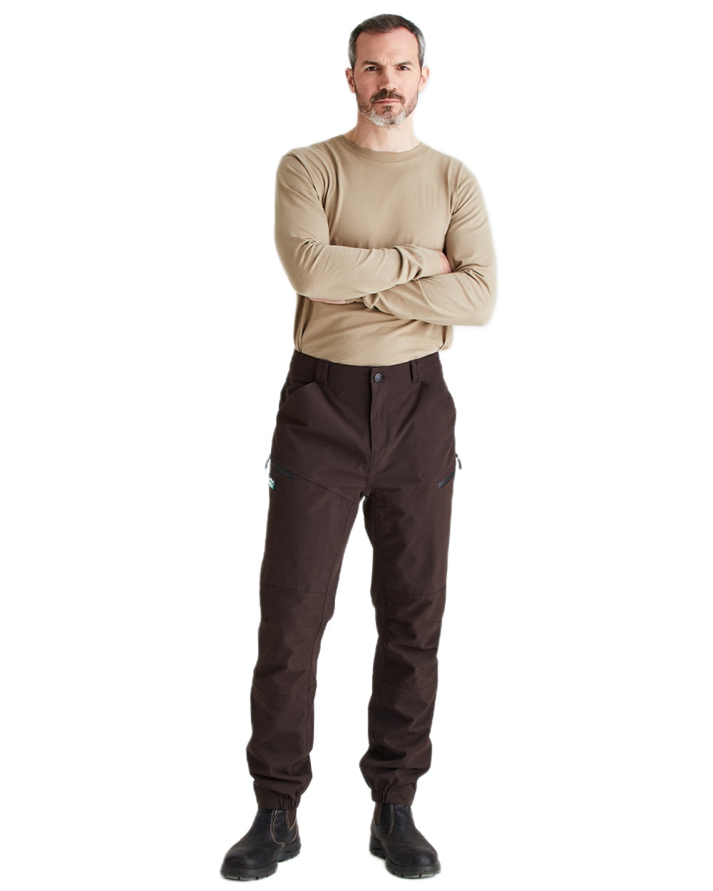 Deep Bark coloured Ridgeline Mens Cambrian Trousers on white background 