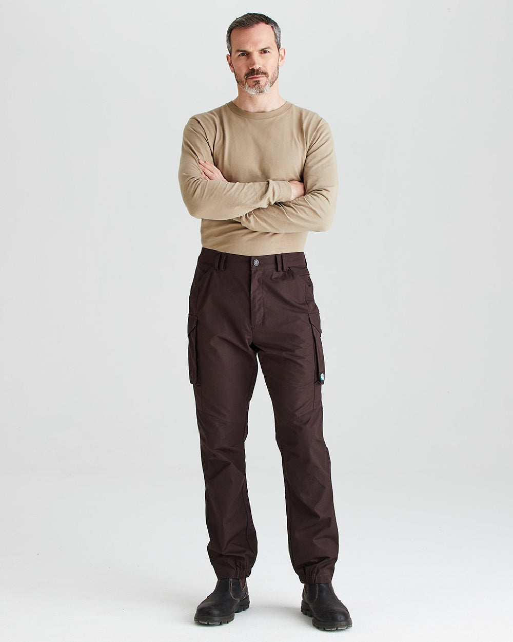 Deep Bark coloured Ridgeline Mens Grafter Trousers on grey background 