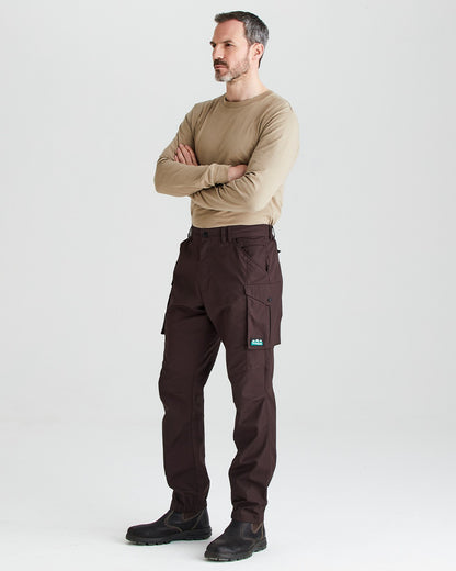 Deep Bark coloured Ridgeline Mens Grafter Trousers on grey background 