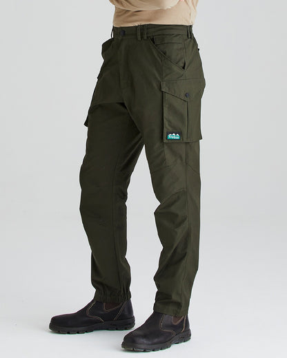 Deep Forest coloured Ridgeline Mens Grafter Trousers on grey background 