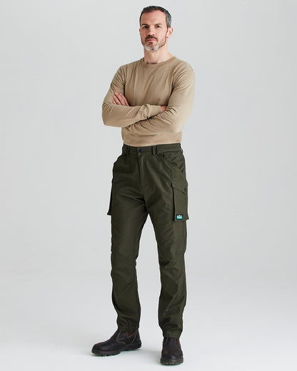 Deep Forest coloured Ridgeline Mens Grafter Trousers on grey background 