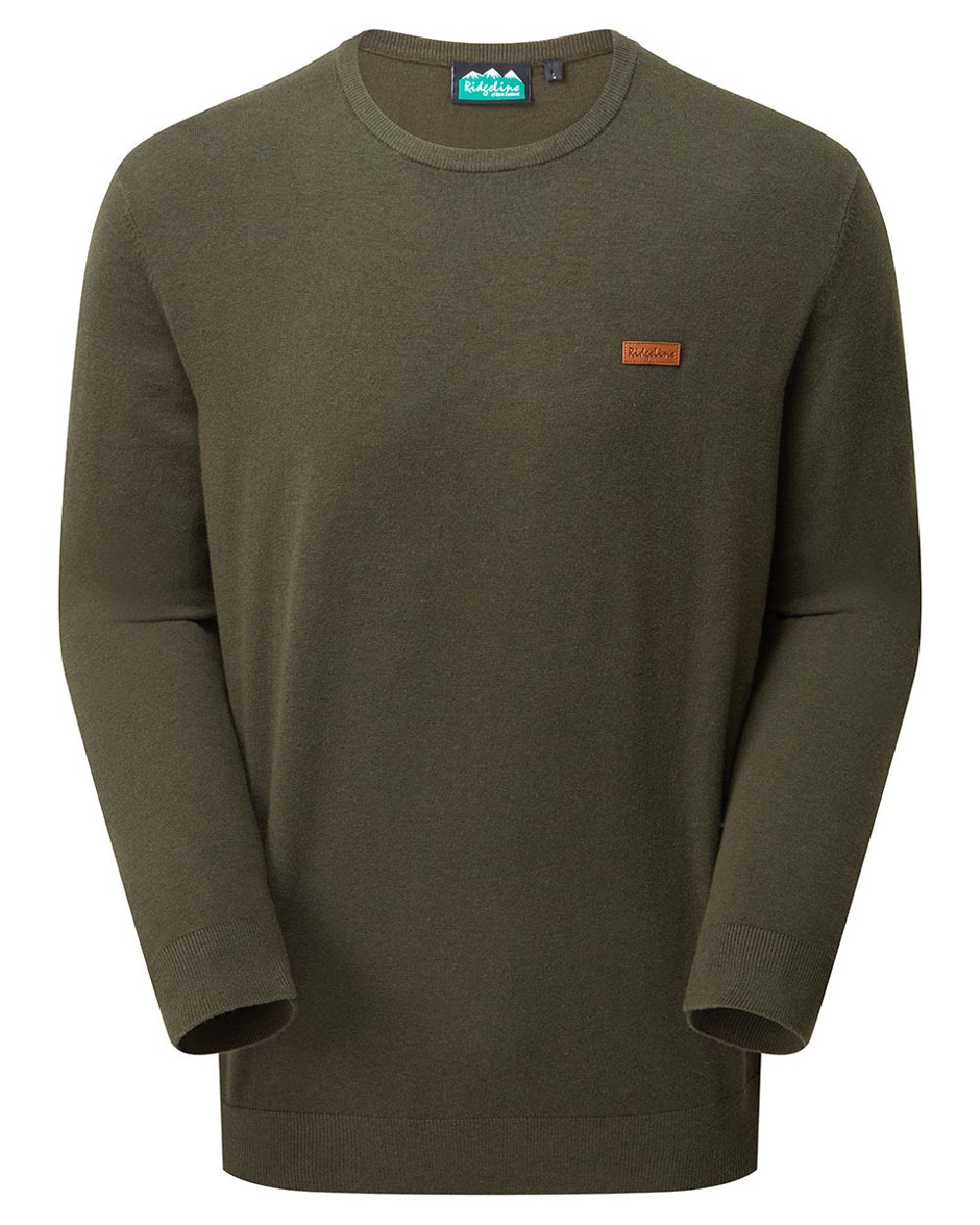 Deep Forest coloured Ridgeline Mens Hartland Crew Knit Jumper on white background 