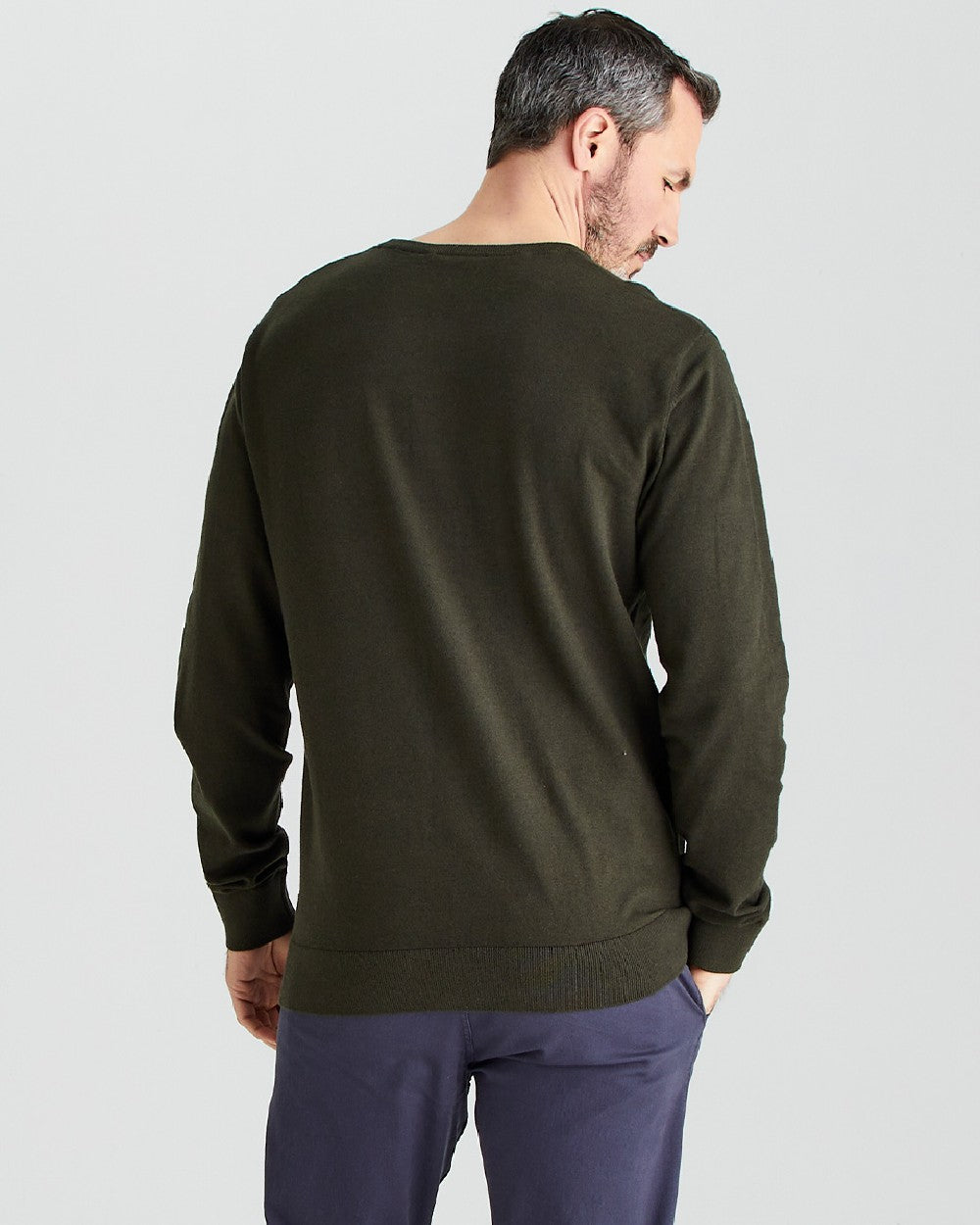 Deep Forest coloured Ridgeline Mens Hartland Crew Knit Jumper on grey background 