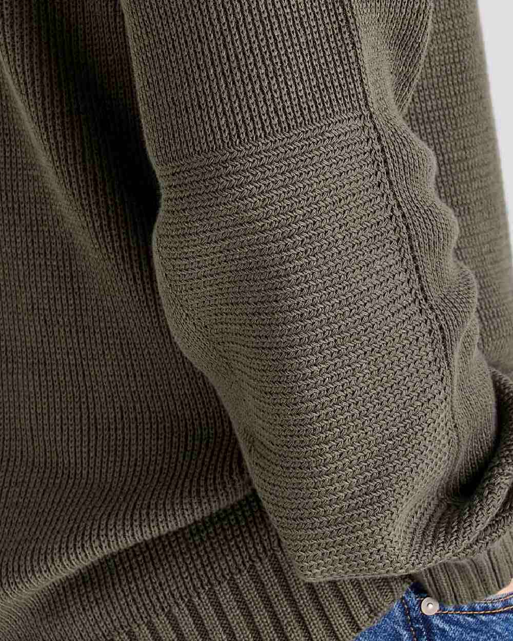 Moss coloured Ridgeline Mens Journeyman Knit Jumper on grey background 