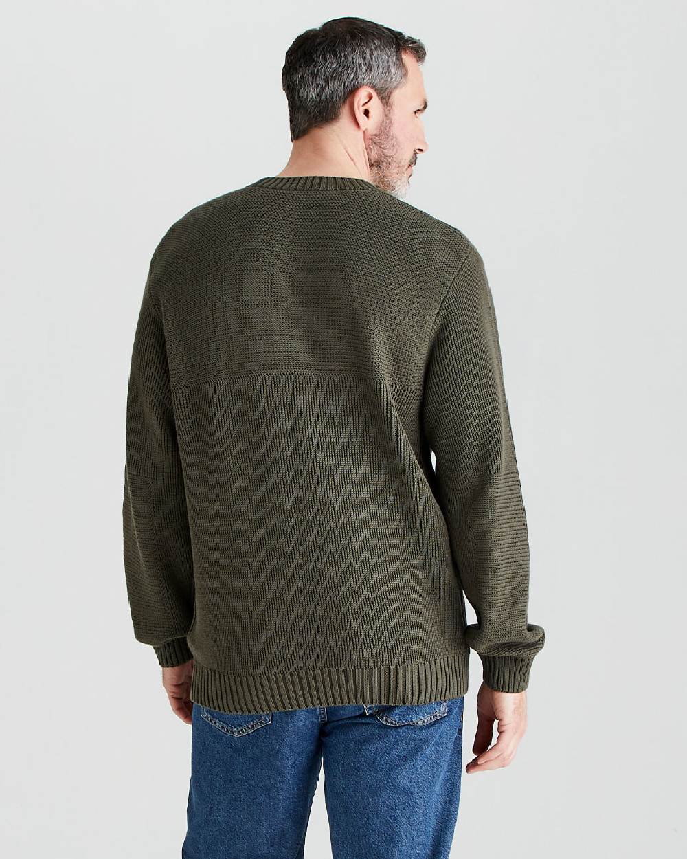 Moss coloured Ridgeline Mens Journeyman Knit Jumper on grey background 