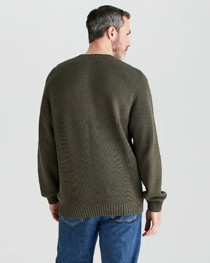 Moss coloured Ridgeline Mens Journeyman Knit Jumper on grey background 