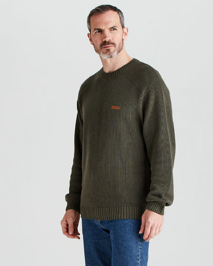 Moss coloured Ridgeline Mens Journeyman Knit Jumper on grey background 