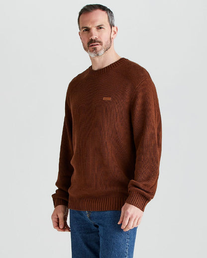 Nutmeg coloured Ridgeline Mens Journeyman Knit Jumper on grey background 
