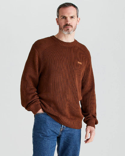 Nutmeg coloured Ridgeline Mens Journeyman Knit Jumper on grey background 