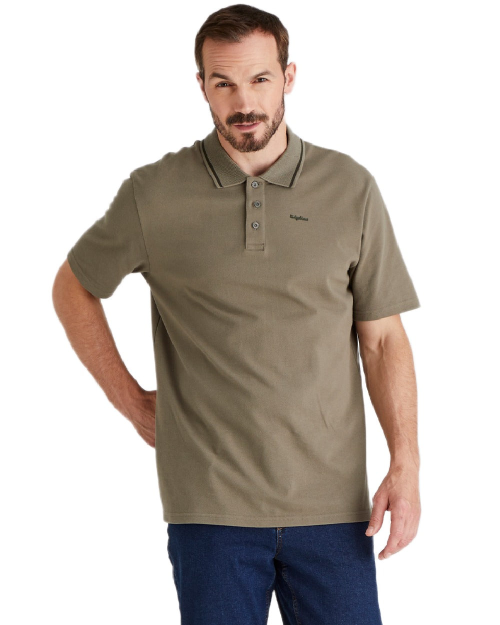 Olive Coloured Ridgeline Mens Kilworth Polo Shirt on white background 