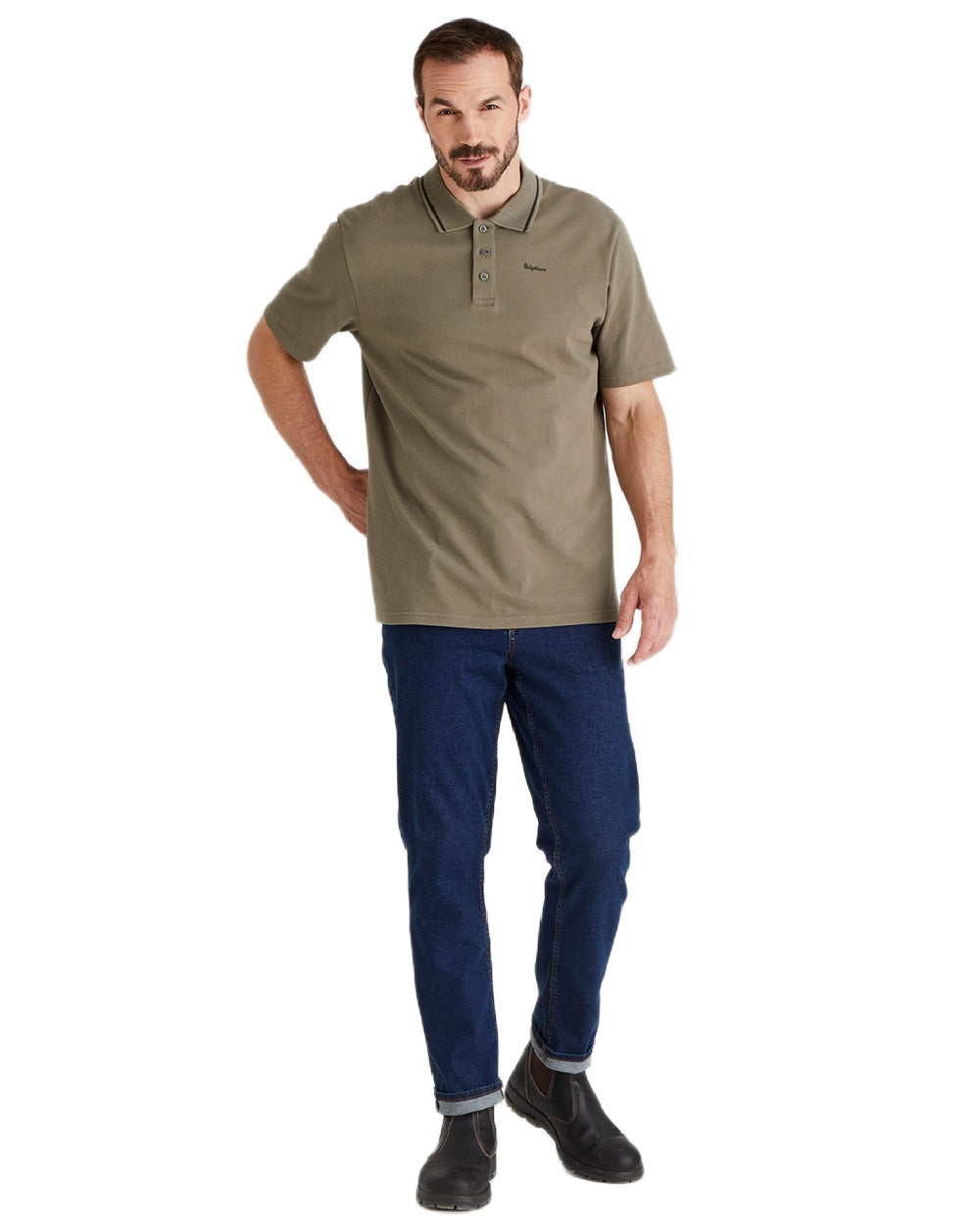 Olive Coloured Ridgeline Mens Kilworth Polo Shirt on white background 