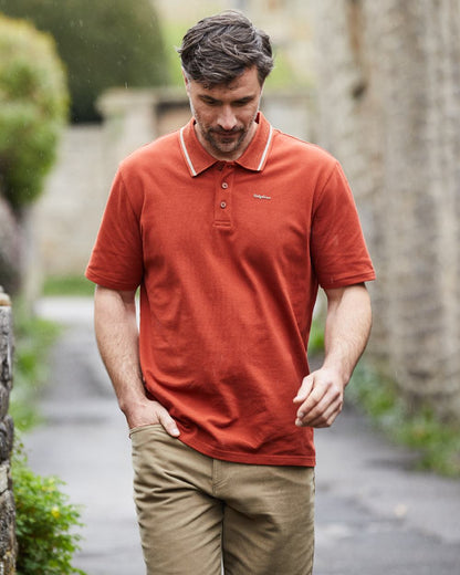Russet Coloured Ridgeline Mens Kilworth Polo Shirt on white background 