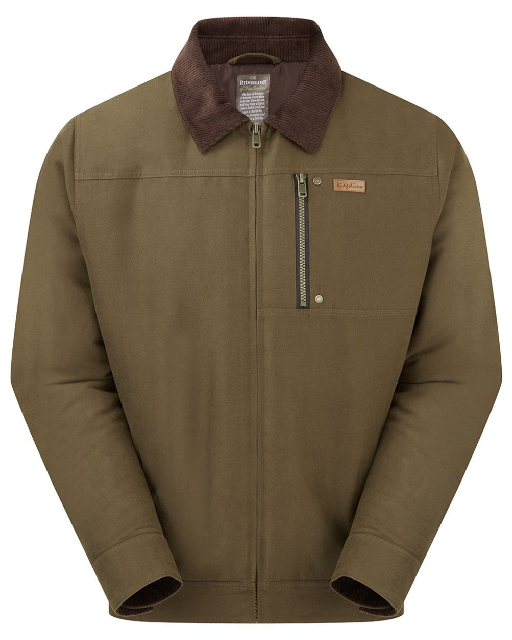 Moody Teak coloured Ridgeline Mens Montana Work Coat on white background 