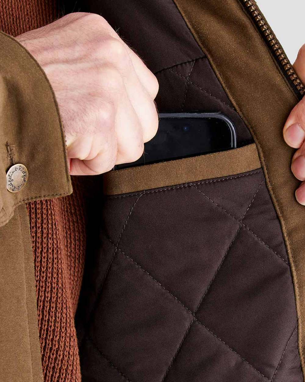 Moody Teak coloured Ridgeline Mens Montana Work Coat on grey background 