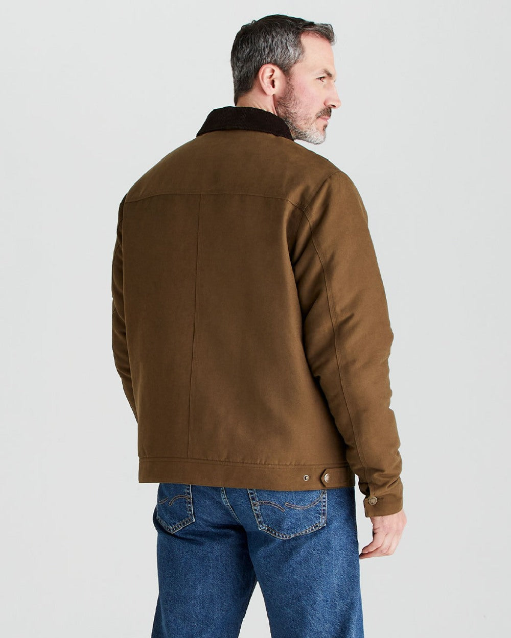 Moody Teak coloured Ridgeline Mens Montana Work Coat on grey background 