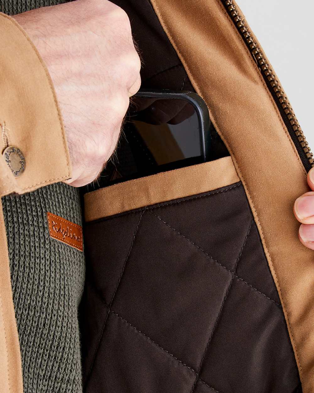 Sienna coloured Ridgeline Mens Montana Work Coat on grey background 