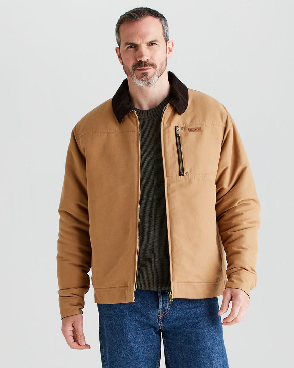 Sienna coloured Ridgeline Mens Montana Work Coat on grey background 