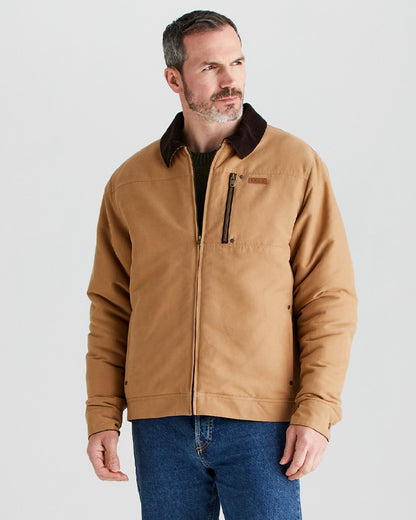 Sienna coloured Ridgeline Mens Montana Work Coat on grey background 