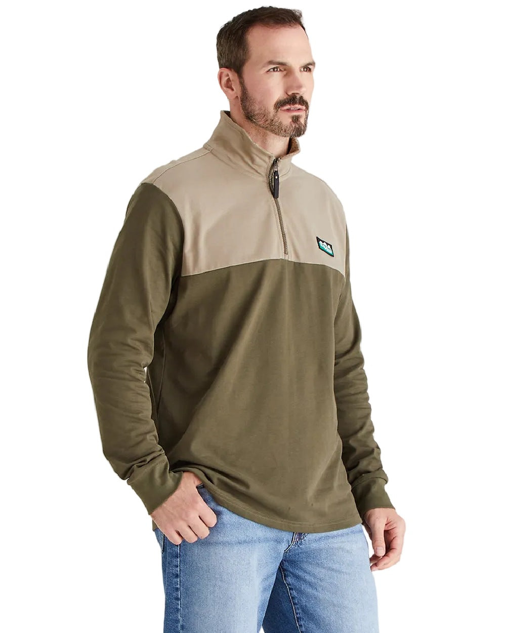 Ivy Green Multi Coloured Ridgeline Mens Salthouse Quarter Zip Top on white background 