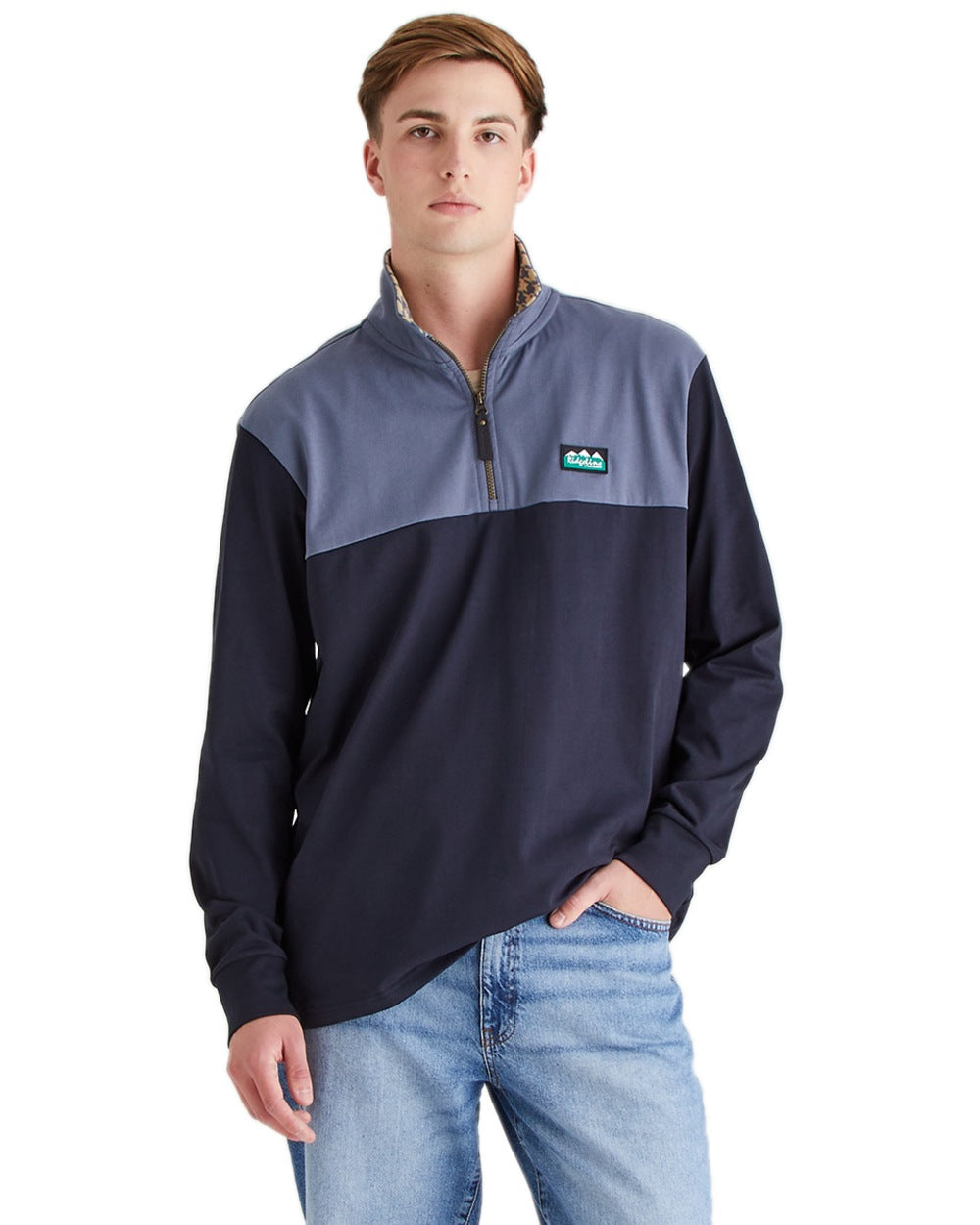 Navy Multi Coloured Ridgeline Mens Salthouse Quarter Zip Top on white background 